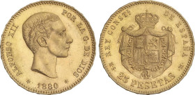 25 Pesetas. 1880 (*18-80). MS-M. Restos de brillo. EBC+.