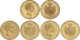 Lote 3 monedas 25 Pesetas. 1877, 1878 y 1880. A EXAMINAR. EBC a EBC-.