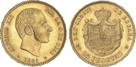 25 Pesetas. 1881 (*18-81). M.S.-M. Brillo original. EBC+.