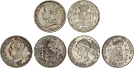 Lote 3 monedas 50 Céntimos. 1892 (*9-2) P.G.-M., 1910 (*1-0) P.C.-V y 1904 (*1-0) P.C-V. Pátina. EBC-.
