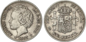 1 Peseta. 1893 (*18-93). P.G.-L. MBC+.