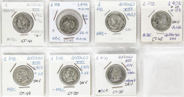 Lote 7 monedas 1 Peseta. 1896 a 1904. La de1904 repetida. A EXAMINAR. BC+ a EBC-.