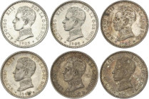 Lote 6 monedas 2 Pesetas. 1905 (*19-05). S.M.-V. A EXAMINAR. EBC- a EBC+.