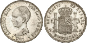 5 Pesetas. 1891 (*18-91). P.G.-M. (Pequeños golpecitos). EBC.