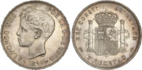 5 Pesetas. 1899 (*18-99). S.G.-V. Bonita pátina irregular y brillo original. EBC+.