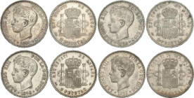 Lote 4 monedas 5 Pesetas. 1896, 1897, 1898 y 1899. 1896 (*18-96) P.G.-V. 1897 (*18-97) S.G.-V. 1898 (*18-98) S.G.-V. 1899 (*18-99) S.G.-V. MBC+ a EBC-...