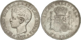 1 Peso. 1897. MANILA. S.G.-V. (Golpecitos). MBC.