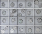 Lote 25 monedas 1 Peseta. 1869 a 1905. GOBIERNO PROVISIONAL a ALFONSO XIII. 1869 (3), 70 (2), 76, 81, 82, 83, 85 (2), 91, 93, 94, 96, 99, 1900 (2), 01...