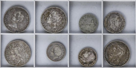 Lote 8 monedas. ALFONSO XII y ALFONSO XIII. Incluye 5 monedas 5 Pesetas 1878, 1891, 1893 y 1898, 3 monedas 2 Pesetas 1869 1881 y 1894 y 50 Centavos de...