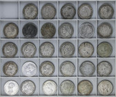 Lote 29 monedas 5 Pesetas. 1870 a 1899. GOBIERNO PROVISIONAL a ALFONSO XIII. 1870, 71 (4), 75, 76, 77, 78 (2), 79, 81, 82, 83, 84, 85 (2), 88, 89, 90,...