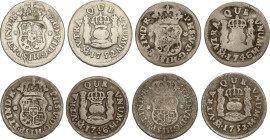 Lote 4 monedas 1/2 Real. 1746 a 1753. FELIPE V a FERNANDO VI. Dos monedas 1/2 Real 1746 México columnario AC-273, 1/2 Real 1752 México columnario AC-8...