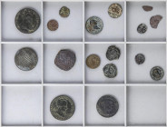 Lote 15 monedas. FELIPE III a ISABEL II. Contiene Maravedís de Felipe III y IV, Diner de Carlos III pretendiente, Ardit de Felipe V, 2 Maravedís Carlo...