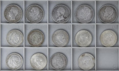 Lote 14 monedas 5 (5) y 100 Pesetas (9). 1871 a 1966. AMADEO I a ESTADO ESPAÑOL. AR. 5 Pesetas 1871 (*71), 1875, 1876 (*76), 1877 y 1888 (*88). 9 mone...