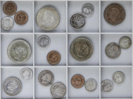 Lote 21 monedas. FERNANDO VII a ESTADO ESPAÑOL. Incluye 8 Maravedís 1820 Jubia, 4 monedas 2 Centimos 1904, 8 monedas 50 centimos 1869a 1926, 3 monedas...
