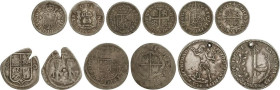 Lote 5 monedas y 1 medalla. JUANA y CARLOS a MEDALLA EXTRANJERA. AR. 4 monedas 1/2 Real (Juana y Carlos México, Felipe V: 1731 Sevilla, 1746 Madrid, F...