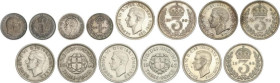 Lote 7 monedas 1 (2) y 3 Penny (5). 1909 a 1950. GEORGE V y GEORGE VI. AR. Procedente de Maundy Set. KM-795, 839, 848, 850, 872. EBC a SC.