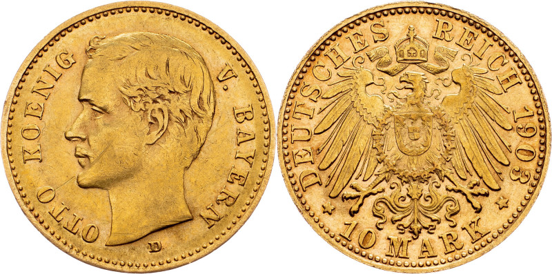 Germany, 10 Mark 1903, D Bayern, 10 Mark 1903, D, Au|scratchies; VF

Grade: VF...