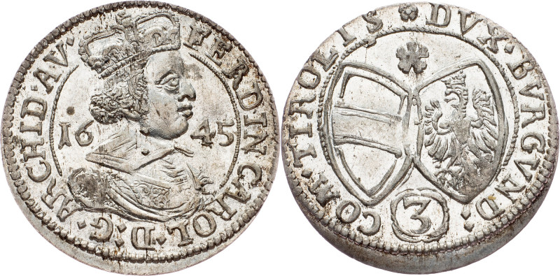 Archduke Ferdinand, 3 Kreuzer 1645, Hall Archduke Ferdinand, 3 Kreuzer 1645, Hal...