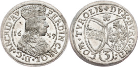 Archduke Ferdinand, 3 Kreuzer 1659, Hall