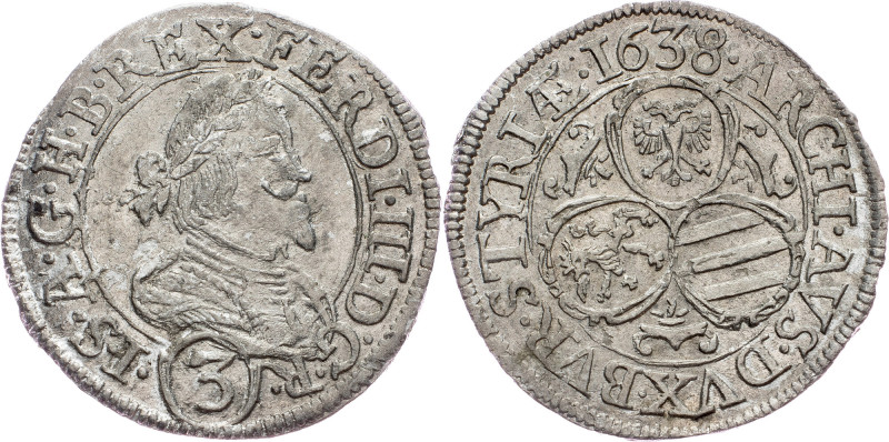 Ferdinand III., 3 Kreuzer 1638, Graz Ferdinand III., 3 Kreuzer 1638, Graz, Ag|co...