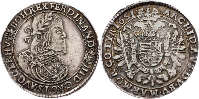 Ferdinand III., 1/2 Thaler 1651, KB, Kremnitz Ferdinand III., 1/2 Thaler 1651, K...