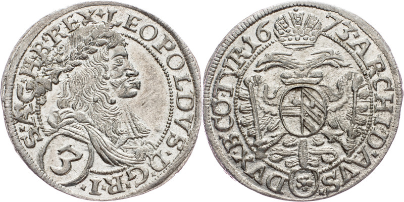Leopold I., 3 Kreuzer 1673, Vienna Leopold I., 3 Kreuzer 1673, Vienna, Ag|extrao...
