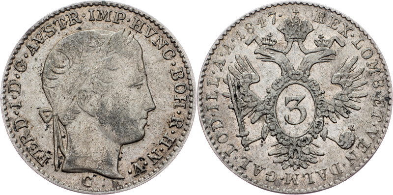 Ferdinand V., 3 Kreuzer 1847, C, Prague Ferdinand V., 3 Kreuzer 1847, C, Prague,...
