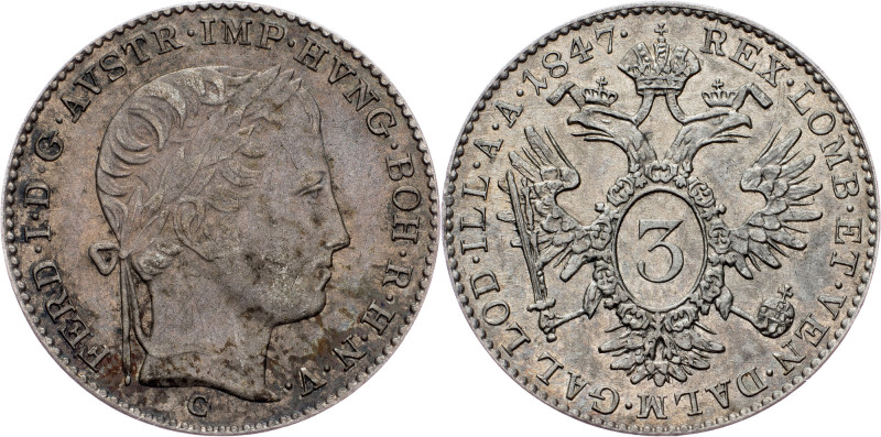 Ferdinand V., 3 Kreuzer 1847, C, Prague Ferdinand V., 3 Kreuzer 1847, C, Prague,...