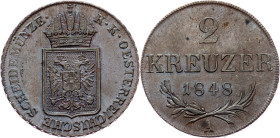 Revolution period, 2 Kreuzer 1848, A, Vienna