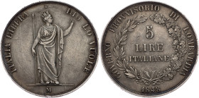 Revolution period, 5 Lire 1848, M, Milan