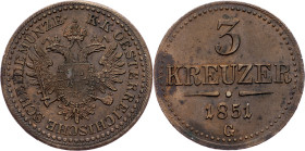 Franz Joseph I., 3 Kreuzer 1851, G, Nagybanya