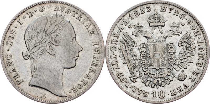 Franz Joseph I., 10 Kreuzer 1853, B, Kremnitz Franz Joseph I., 10 Kreuzer 1853, ...