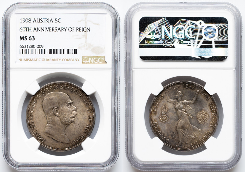 Franz Joseph I., 5 Krone 1908, Vienna Franz Joseph I., 5 Krone 1908, Vienna, Ag|...