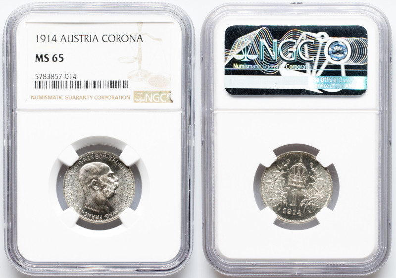 Franz Joseph I., 1 Krone 1914, Vienna Franz Joseph I., 1 Krone 1914, Vienna, Ag...