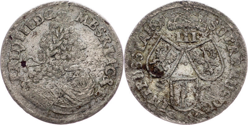 Germany, 3 Groschen 1697, Königsberg Brandenburg-Preussen, 3 Groschen 1697, Köni...