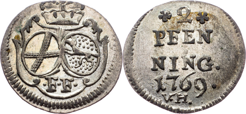 Germany, 2 Pfennig 1769 Fulda, 2 Pfennig 1769, Ag|mint luster; UNC

Grade: UNC...