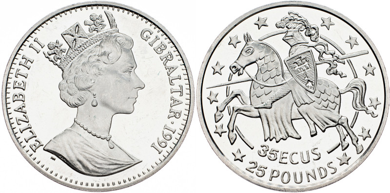 Gibraltar, 35 ECUS / 25 Pounds 1991, Surrey Elizabeth II, 35 ECUS / 25 Pounds 19...