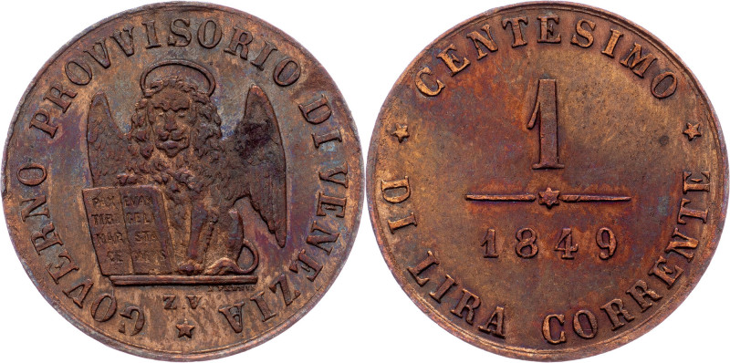 Italy, 1 Centesimo 1849, Venice Italy, 1 Centesimo 1849, Venice, Copper|toned; E...