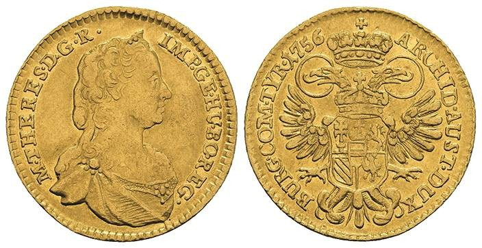 Münzen des Römisch Deutschen Reiches
 Dukat, 1756, Maria Theresia, Wien, Eypelt...