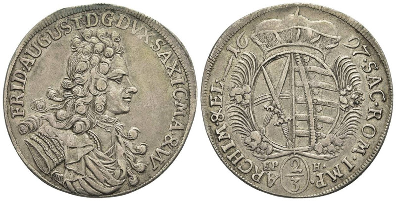 Deutschland bis 1800 Sachsen Albertinische Linie Kurfürstentum
 2/3 Taler, 1697...