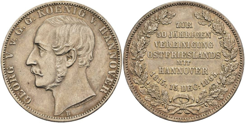 Deutschland 1800-1871 Hannover
 Taler, 1865, Georg V., Vereinigung Ostfriesland...