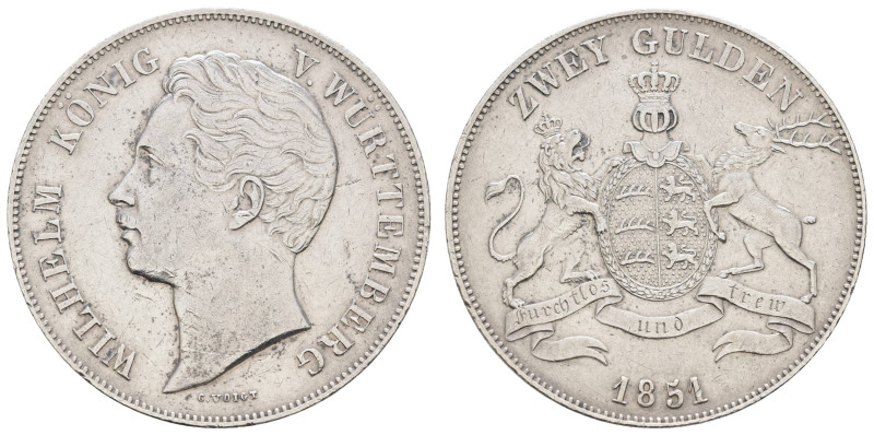 Deutschland 1800-1871 Württemberg
 2 Gulden, 1851, Wilhelm I., 21.080 g, AKS 76...