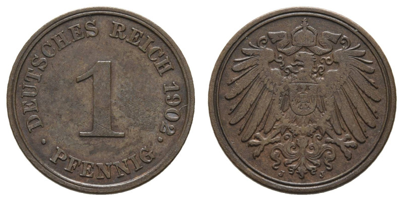 Kleinmünzen 1871-1922
 1 Pfennig 1902 J Schöne, dunkle Kupferpatina, irisierend...