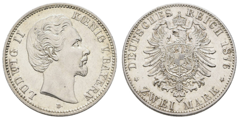 Silbermünzen des Kaiserreichs Bayern
 2 Mark, 1876, Ludwig II., feine Kratzer, ...