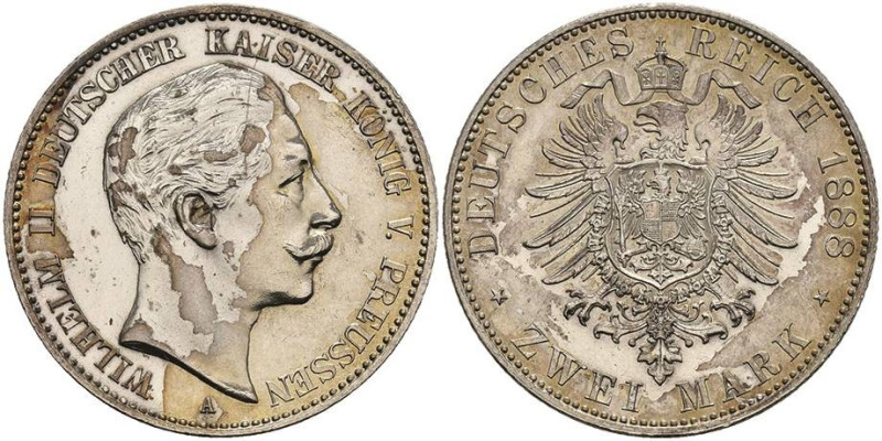 Silbermünzen des Kaiserreichs Preussen
 2 Mark, 1888, Wilhelm II., teilw. Zapon...