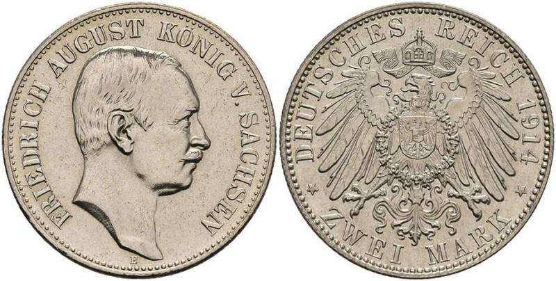 Silbermünzen des Kaiserreichs Sachsen
 2 Mark, 1914, Friedrich August III., wz....