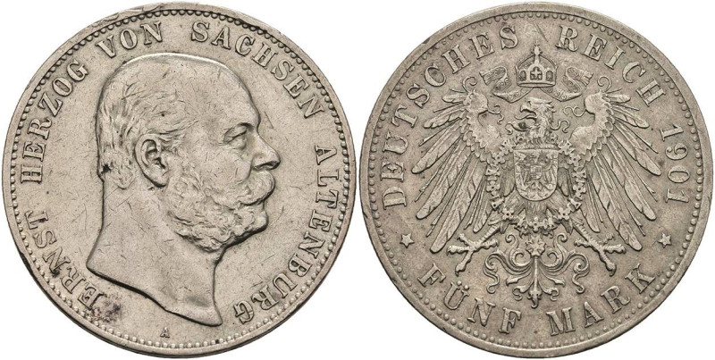 Silbermünzen des Kaiserreichs Sachsen-Altenburg
 5 Mark, 1901, Ernst I., Randfe...