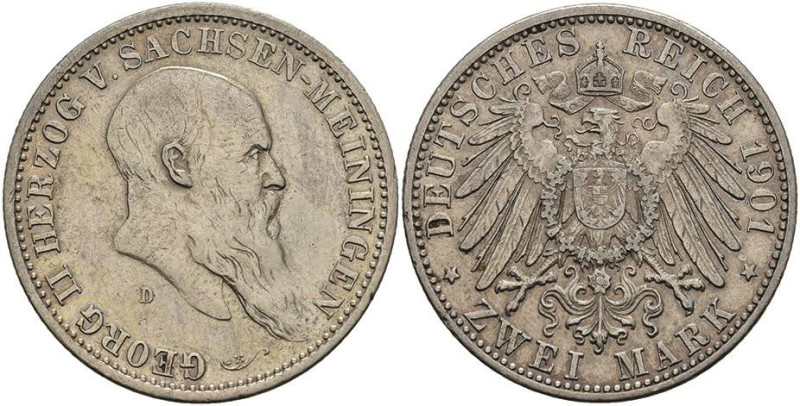 Silbermünzen des Kaiserreichs Sachsen-Meiningen
 2 Mark, 1901, Georg II. zum 75...