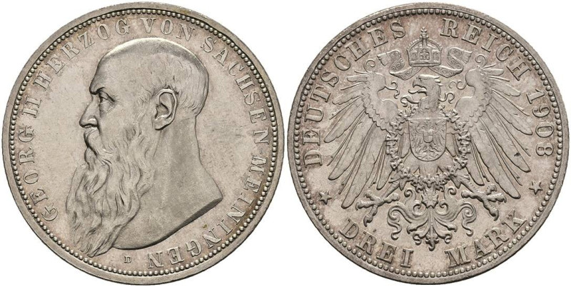 Silbermünzen des Kaiserreichs Sachsen-Meiningen
 3 Mark, 1908, Georg II., kl. K...