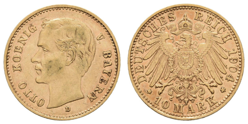 Goldmünzen des Kaiserreichs Bayern
 10 Mark, 1904, Otto, ss+. J. 201

10 Mark...